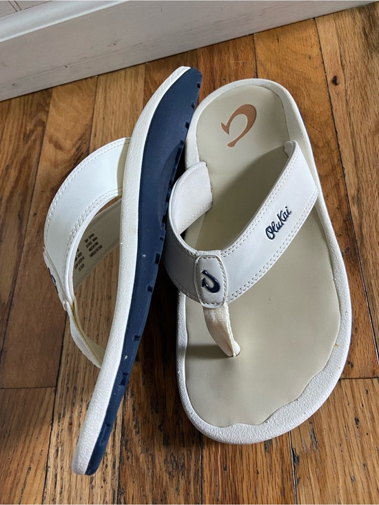 Olukai ohana mens White leather Navy Flip Flop Sandals 9 main image 8